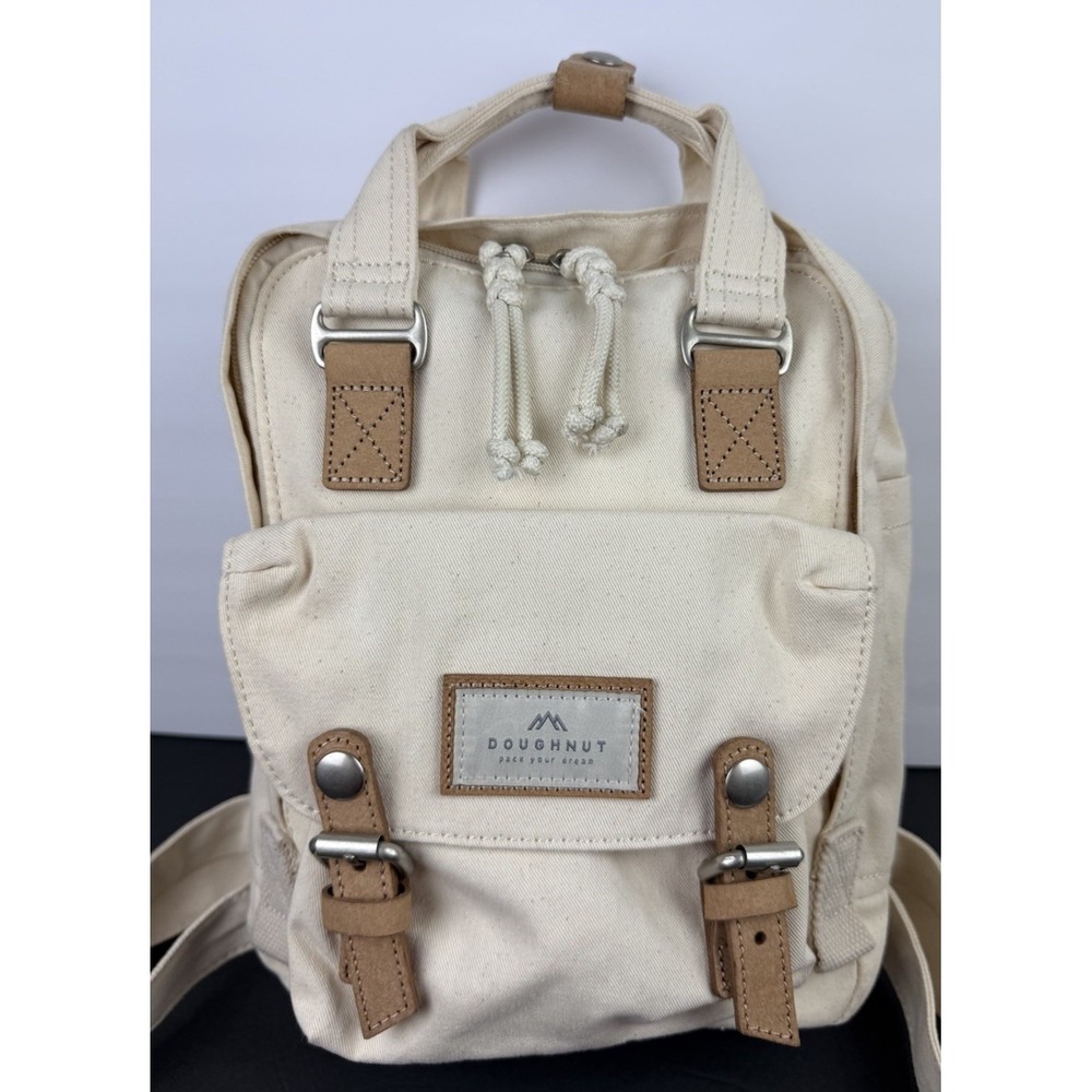 Doughnut Macaroon Backpack Travel Small Organic Cotton Ivory Book Bag Used 1x